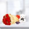 Elegant Red Carnation Bouquet with White Teddy & Dairy Milk Chocolates