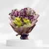 Yellow Oriental Lily & Purple Orchid Bouquet | 2 Yellow Lilies & 6 Purple Orchids with Gypsum