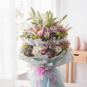 Pink Lilies, Roses & Chrysanthemums Flower Bouquet