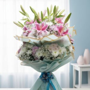 Pink Lilies & Chrysanthemums Flower Bouquet